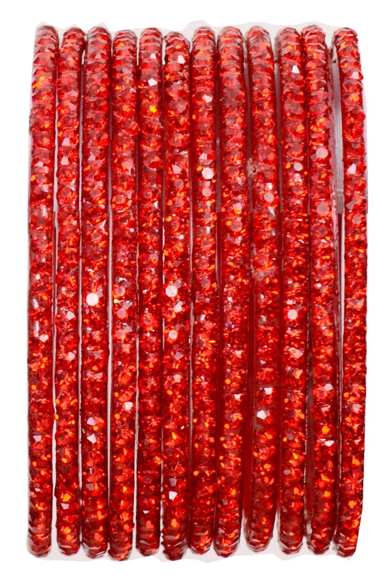 JD'Z COLLECTION Indian Bangles Jewelry For Women Bollywood Bangles Set Bridal Ethnic Wedding Partywear Costume Match CZ Stone Glass Bangle Red Size-2.8 (Red, 2.80, Inches) - Image 2